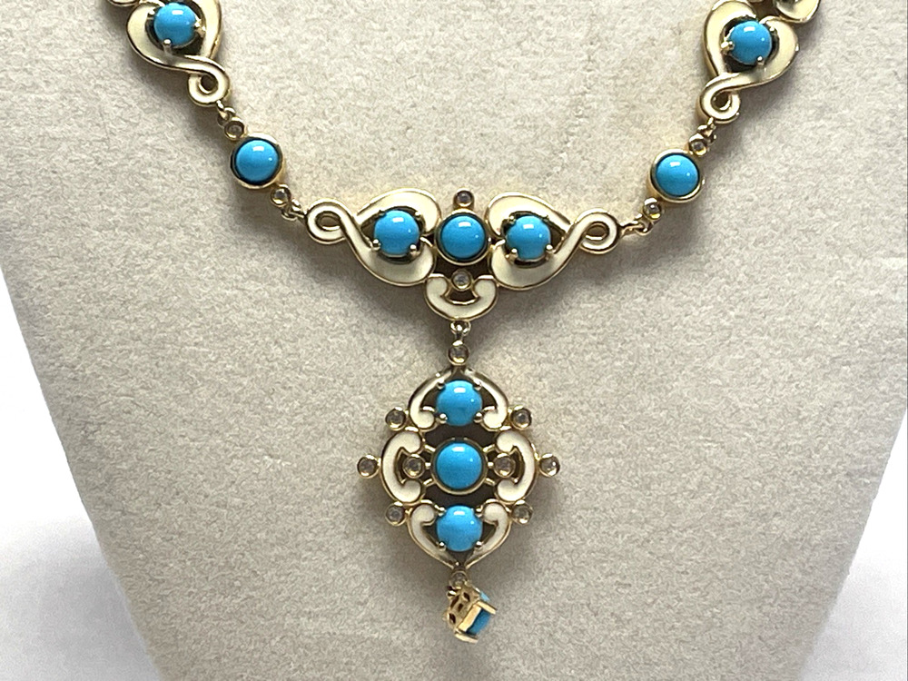 D'Joy 925 Sterling Silver Sleeping Beauty Turquoise Necklace Gold Tone 18" 29g